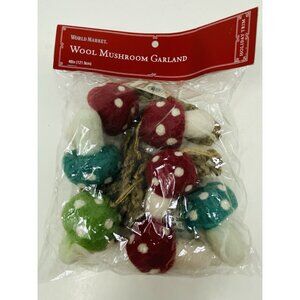 WORLD MARKET Felted Wool Mushroom Garland Teal Red Green From Nepal 48” NEW